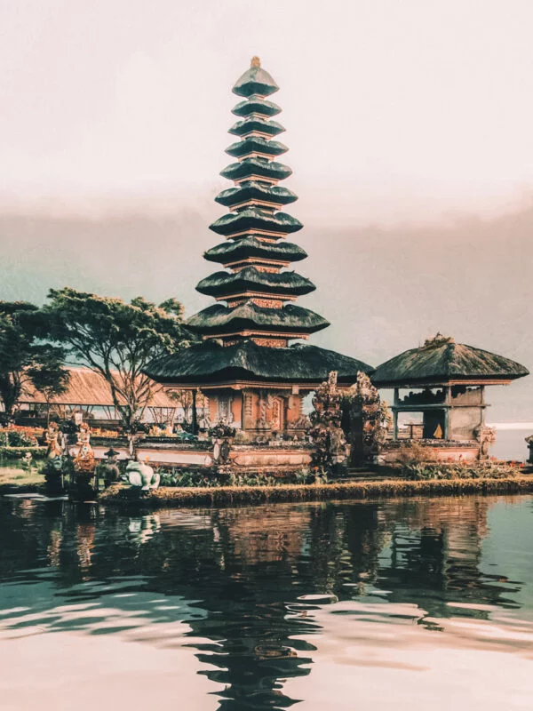 Visiting a temple on the waterfront on a school trip to Bali