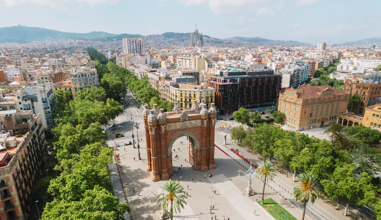 Barcelona Skyline and Arc de Triomf on Spanish school trips