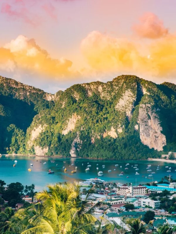 Hiking past a mountain and lake on a school trip to Cambodia & Thailand