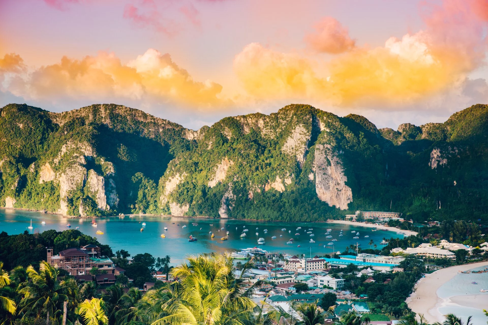 Hiking past a mountain and lake on a school trip to Cambodia & Thailand