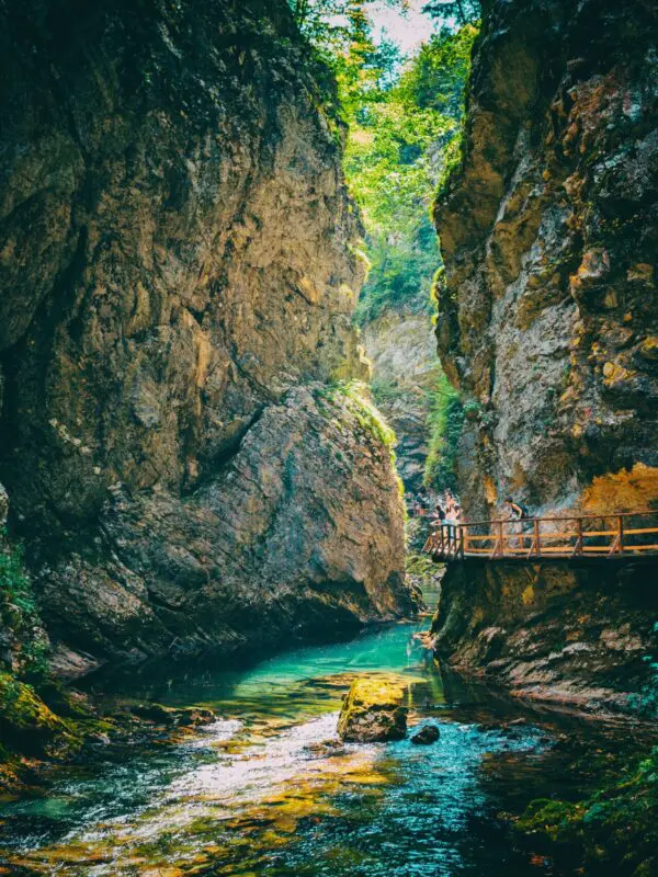 Hiking along a river gorge in Bled, Slovenia on a school expedition