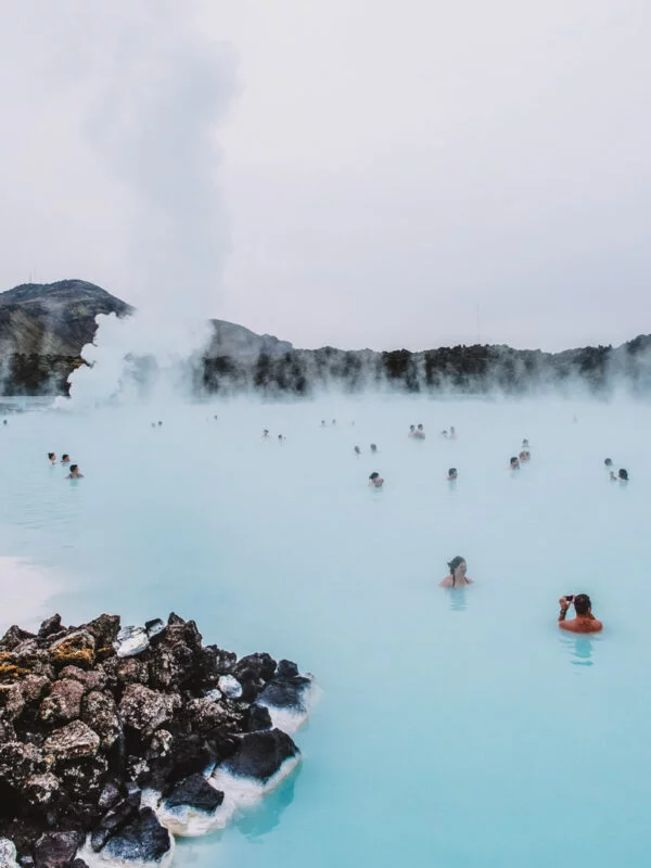 Students enjoying the hot springs in Iceland on a school trip