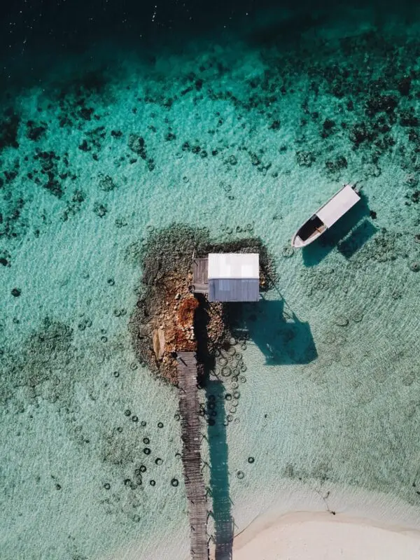 Drone image of a Malaysian coastline on a school expedition