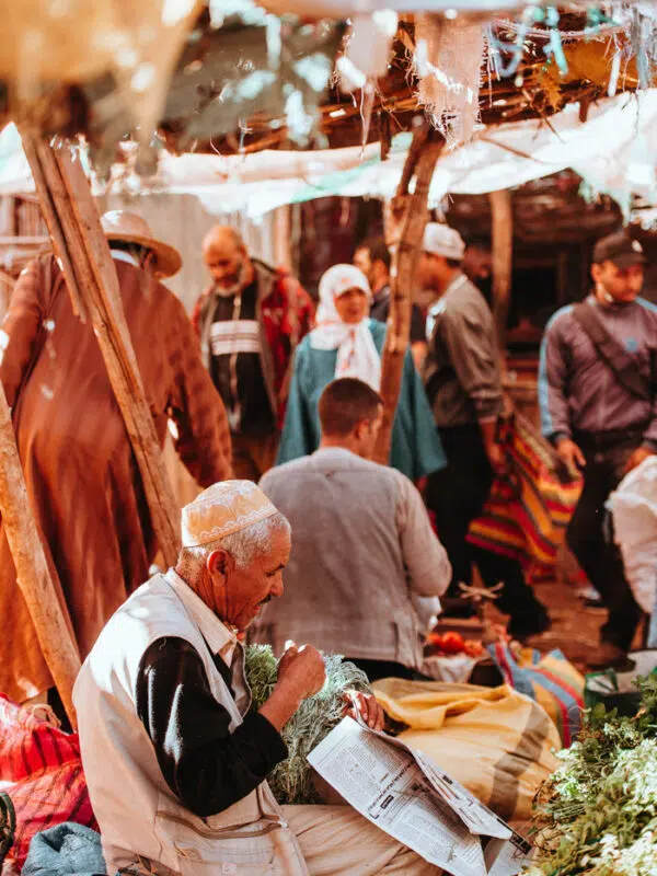 Exploring a market in Marrakech on cultural school trips