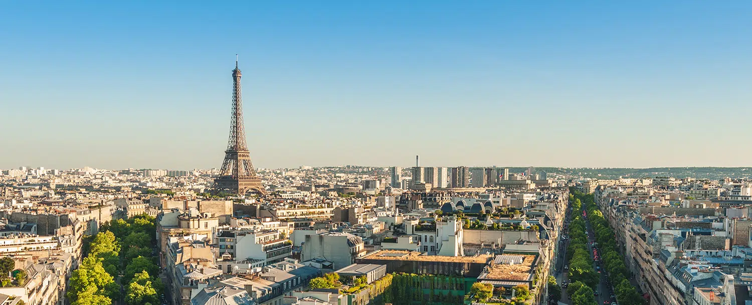 The skyline in Paris, including the Eiffel Tower on a school trip