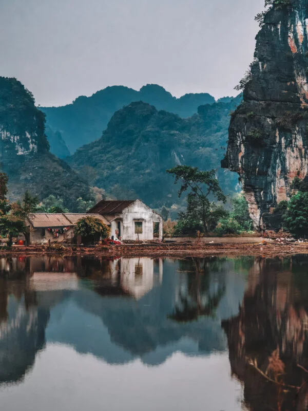 A local house next to a lake in Vietnam